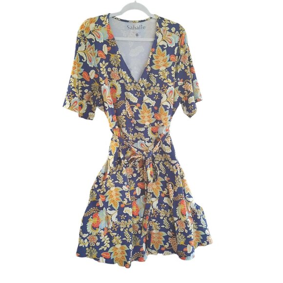 sahalie Dresses & Skirts - Sahalie Cotton Short Sleeve Stretchy Floral V Neck Dress